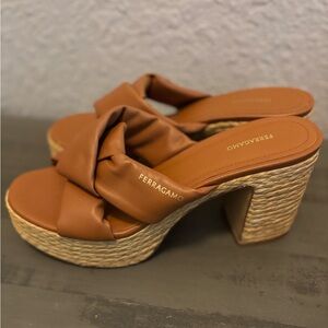 Salvatore Ferragamo Douglas Padded Leather Raffia Platform Sandals